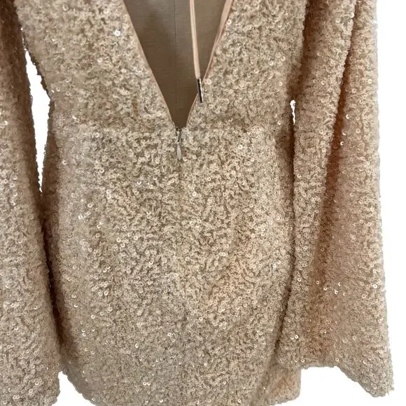 Michael Costello x Revolve Valerie Dress Mini Long Sleeve Sequin Ivory Medium - Picture 10 of 15